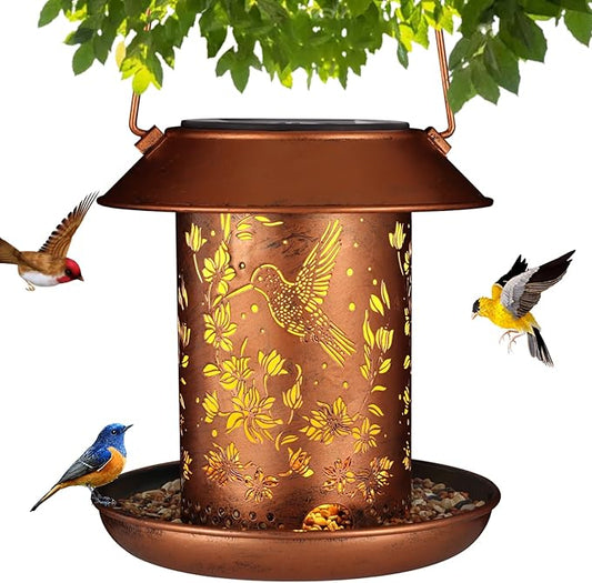 Hummingbird Solar Bird Feeder for Outdoors Solar Lanterns Metal Waterproof Outside Wild Bird Feeders Birthday Gifts for Women Mom Grandma Outdoor Hanging Garden Decor Lights for Yard, Patio