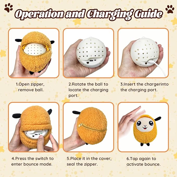 Interactive Moving Dog Toys, 2025 Upgraded Jumping Squeaky Moving Dog Ball, Rechargeable Plush Chew Toys for Small/Medium/Large Dogs to Keep Them Busy (Sheep)