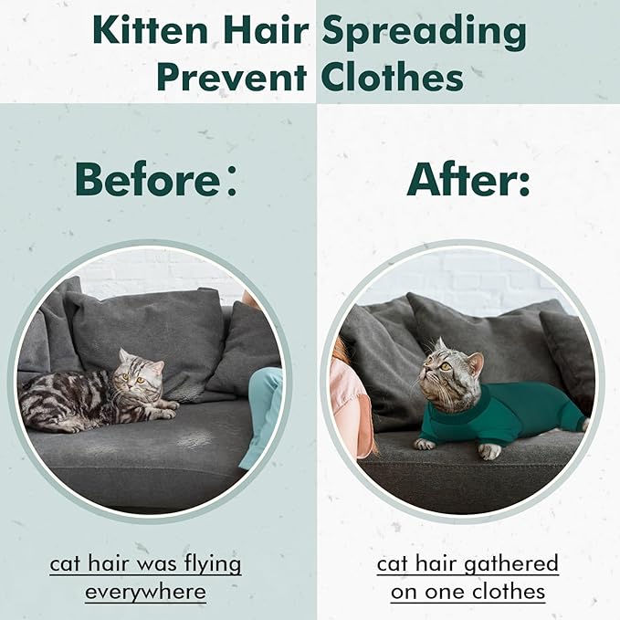 DENTRUN Cat Recovery Suit, Kitten Hair Sticky Onesie, Surgical Cone Alternative Shirts for Female Male Cat Recovery After Surgery, Cat Hair Spreading Prevent Clothes Pajama Apparel for Cats Only