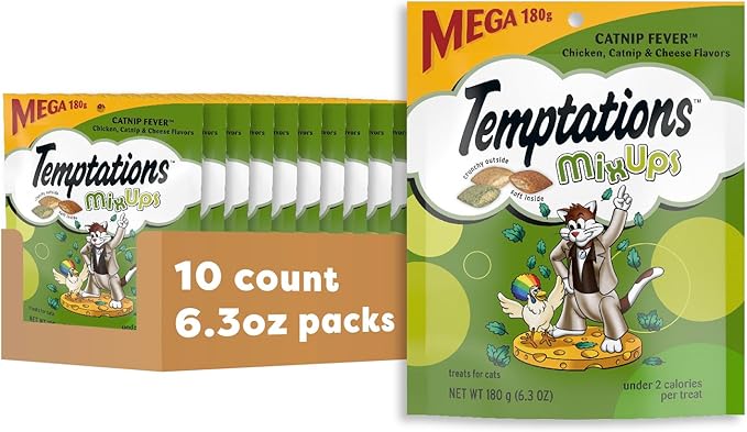 Temptations MixUps Catnip Fever Flavor Crunchy and Soft Cat Treats, 6.3 oz. Pouch (Pack of 10)