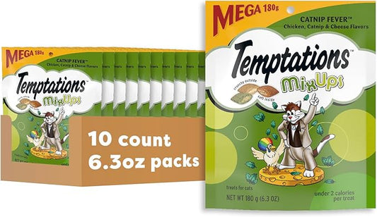 Temptations MixUps Catnip Fever Flavor Crunchy and Soft Cat Treats, 6.3 oz. Pouch (Pack of 10)