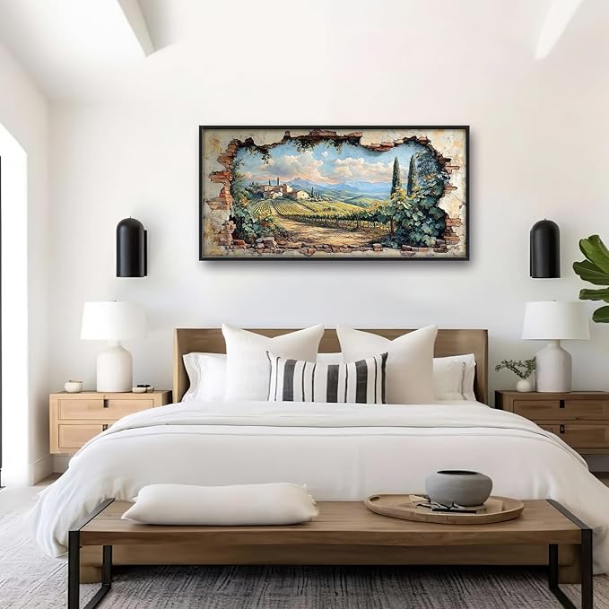Large Farmhouse Country Landscape Wall Art for Living Room, Rustic Countryside Canvas Oversized Wall Decor, Vintage Scenery Framed Pictures Painting Print Artwork for Bedroom Office 60L" x 30W"