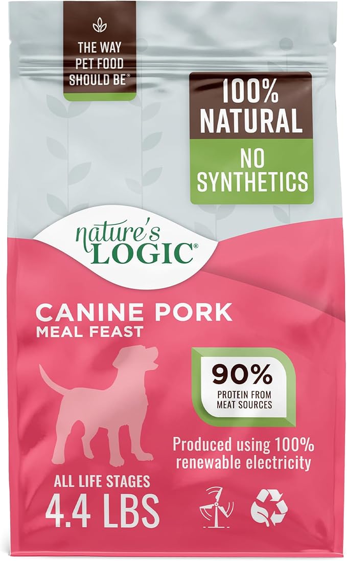 NATURE'S LOGIC Dry Dog Food - 100% Natural - No Synthetics - for All Ages, Sizes, Breeds - Free from Common Allergens, High Protein - Pork Meal Feast, 4.4lbs