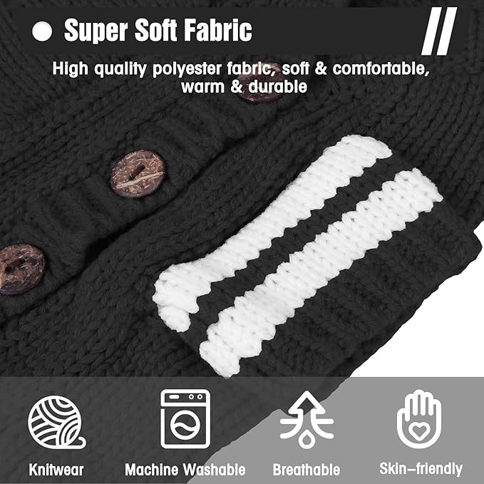 EXPAWLORER Cat Sweater Cardigan - Stylish Knitted Cat Clothes, British Style Soft Puppy Sweater with Sleeve Warm Pet Clothing Knitwear, Fall and Winter Kitten Coat for Girl Boy Cats, Black Small