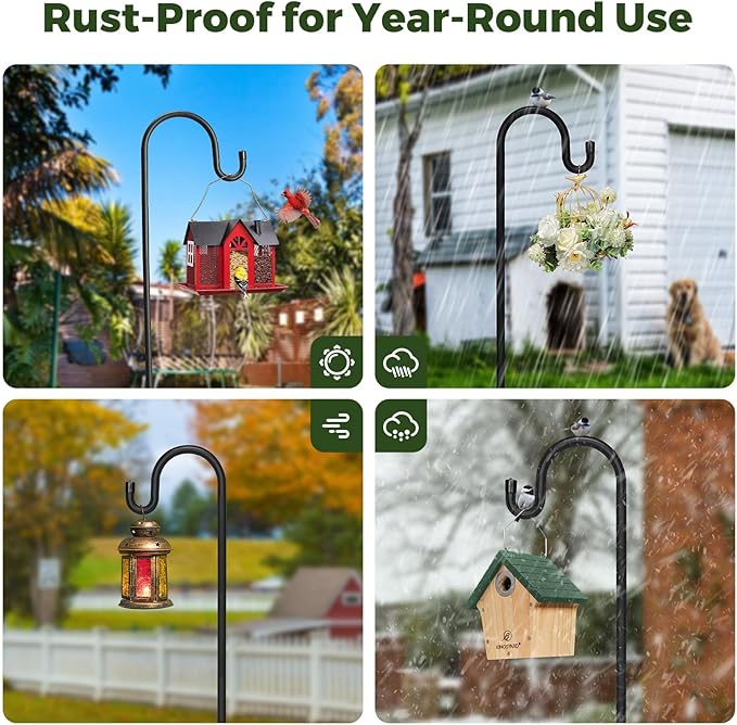Kingsyard 2 Pack Adjustable Shepherd Hooks for Outdoor - 92" Heavy Duty Bird Feeder Pole with 5 Prong Base, Hummingbird Feeder Stand, Garden Plant, Weddings Decor, Halloween Solar Light Lanterns