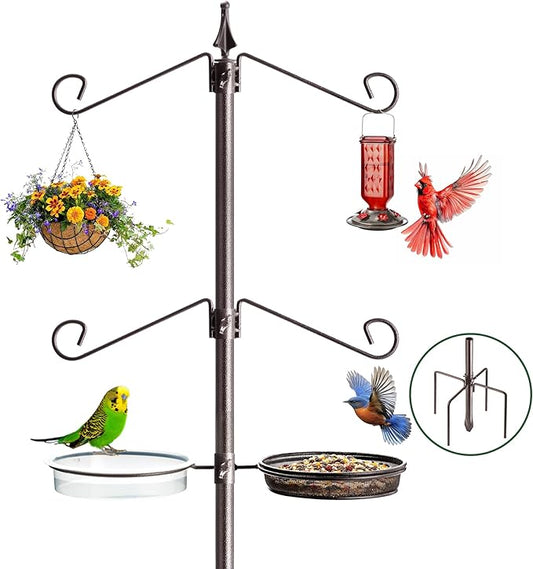 Bird Feeder Pole for Outdoors,81 Inch Metal Feeding Station Kit with 4-Hook,Bird Bath and Mesh Tray,5-Prong Base