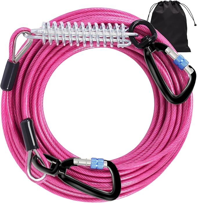 Snagle Paw Dog Leads for Yard 50FT-1000LBS Break Strength,Heavy Duty Tie Out Cable for Dogs with Swivel Lockable Hook & Spring,Chew Proof Dog Chain for Outside,Dog Run Cable for Medium Large Dogs