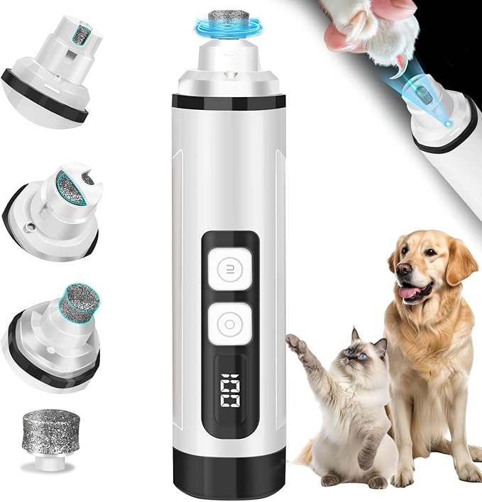 Dog Nail Trimmers Ultra Quiet Electric Pet Dog Nail Clippers Cat Nail Clipper with Led Lights Nail Grinder High Speed Nail File Electric Clippers for Grooming Small, Medium,Large Dogs and Cats (white)