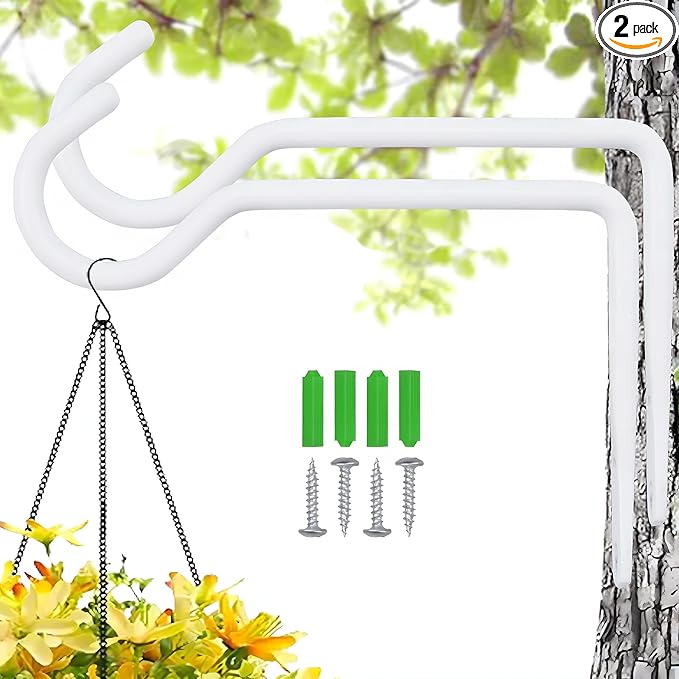 White Metal Wall Hooks Hanging Plant for Bird Feeders, Wind Chimes, Flower Baskets.Wall Plant Hangers Indoor/Outdoor (White, 2PCS)