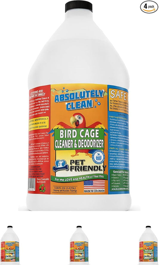 Absolutely Clean Amazing Bird Cage Cleaner and Deodorizer - Just Spray/Wipe - Safely & Easily Removes Bird Messes Quickly and Easily - Made in The US - Fragrance Free - (128oz Pack of 4)