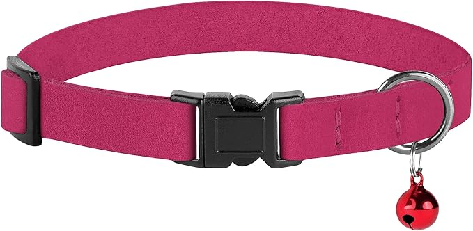 Breakaway Cat Collar Leather with Removable Bell - 13 Colors Available - Soft Adjustable Girl Boy Safety Lightweight Pet Kitten Collars Pink Brown Blue Green Red Orange Black (Pink)