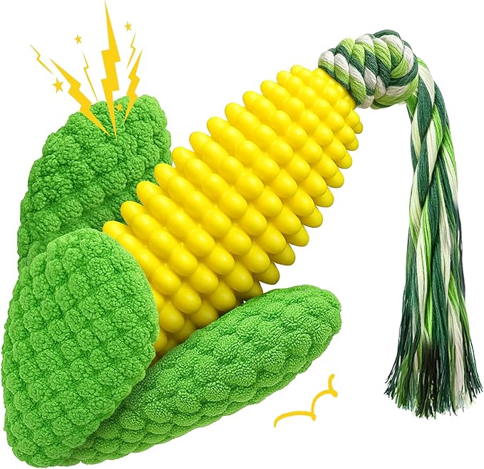 Dog Chew Toys for Aggressive Chewers – Squeaky Corn Dog Toys to Keep Them Busy, Soft Durable Teething Toys for Medium and Large Dogs