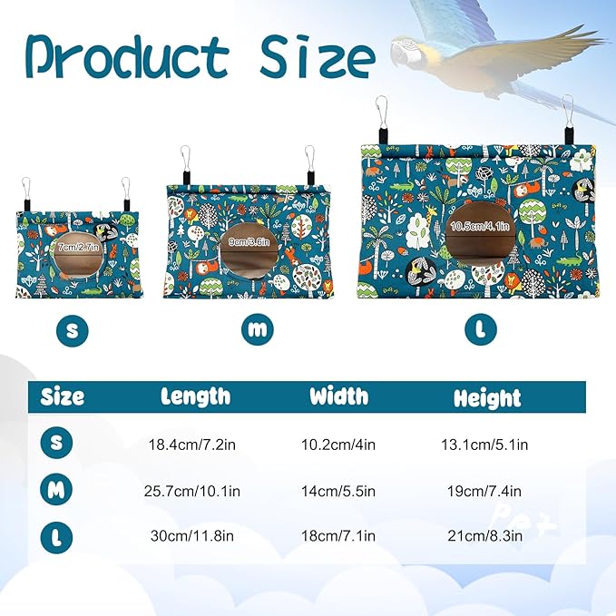 Rypet Winter Warm Bird Nest House - Hanging Hammock Velvet Shed Hut Cage Plush Fluffy Birds Hideaway Sleeping Bed Fuzzy for African Grey Cockatoo and Other Amazon Parrot Large（Blue）