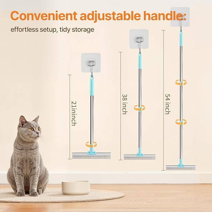 2 in 1 Carpet Rake for Pet Hair Removal, Reusable Pet Hair Remover, 54” Adjustable Long Handle Cat Dog Carpet Rake Scraper, Dog Hair Rake Brush for Rugs, Mats, Couch, Furniture