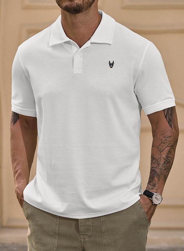 Men Embroidered Doberman Polo Casual Short Sleeve Plain Collar Shirt (S-XXL)