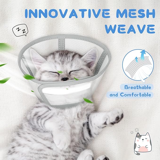 Supet Cat Cone Collar Soft, Air Mesh Recovery Collar to Stop Licking, Breathable Neck Cone Alternative for Small Kitten, Lightweight Cat Head Cone Anti Scratch (S)
