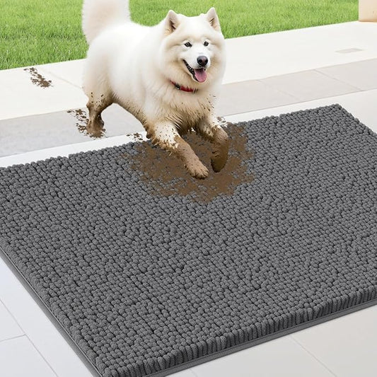 IM HOME 30" X 20" Grey Dog Door Mats for Muddy Paws, Chenille Absorbent Dog Mat, Non Slip Heavy Mud Mat for Dogs, Soft Pet Bed Mat for Entryway, Mud Paws, Inside Floor