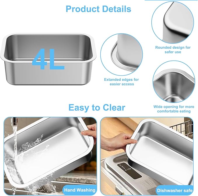 4L Elevated Dog Water Bowl for Large Breeds - 12.5" High Stainless Steel Raised Dog Bowl with Full Metal Stand, Non-Slip Feeding Station for Joint Pressure Relief, Easy-Clean for Indoor & Outdoor Use