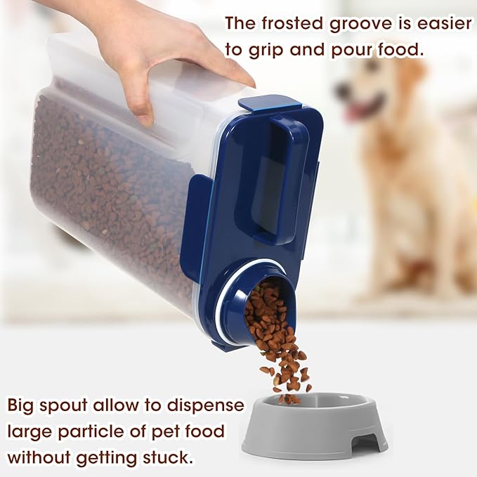 TBMax 2 Pack Cat Dog Food Storage Containers 8 to 10 Lbs, Portable Travel Pet Container Dispenser with Easy-Pouring Spout & Cup, Airtight Bird Seed Container Dog Treat Storage Bin