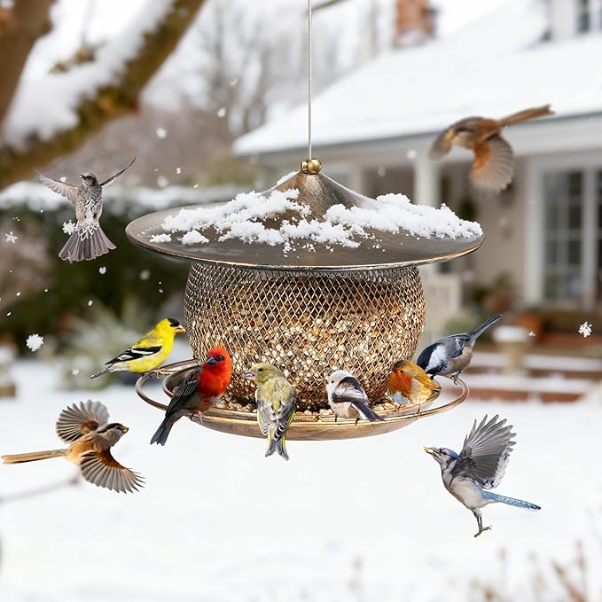 LBTING Bird Feeder for Outside, Squirrel Proof Wild Bird Feeder, Metal Bird Feeders for Hanging Outdoors Garden Yard, Round Lantern-Shaped