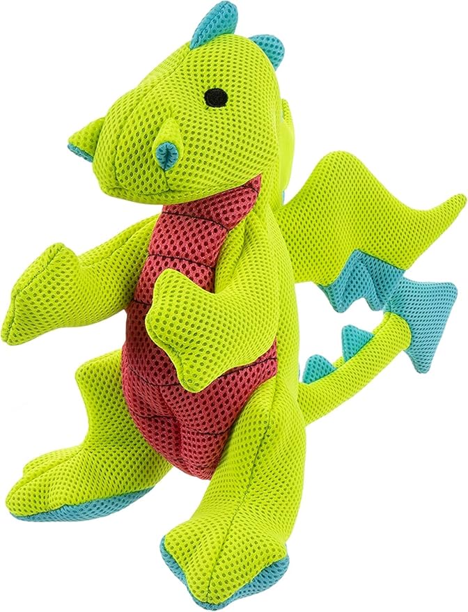 goDog Mesh Dragons Squeaky Plush Dog Toy, Double Chew Guard Technology - Green, Large