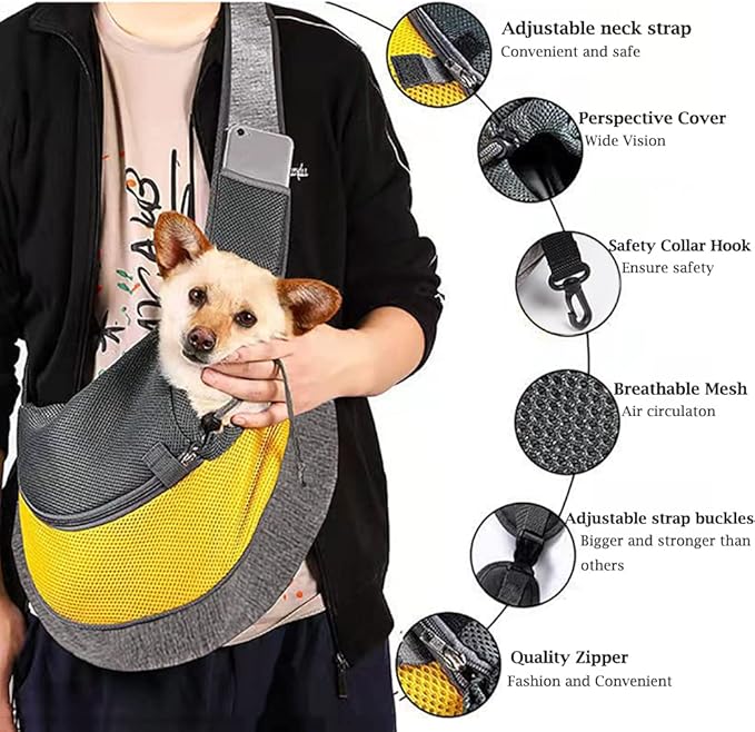 Pet Dog Sling Carrier, Breathable Mesh Hand Free Adjustable Travel Safe Puppy Sling Bag Dog Satchel Carrier for Dogs Cats Rabbit Small Animals (Adjustable Buckle for 5-10 lbs, Blue)