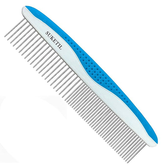 Dog Grooming Comb for Matting, Dog combs for grooming matting, Dematting Comb for Dogs and Cat with Stainless Steel Teeth & Non-Slip Handle (Style 1- Blue)