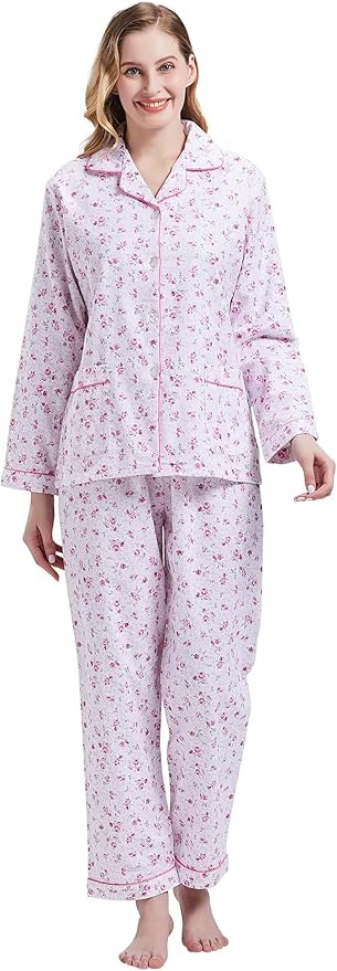 GLOBAL Flannel Pajamas for Women 2-Piece Comfy and Cozy Flannel Pj Set Cotton Loungwear
