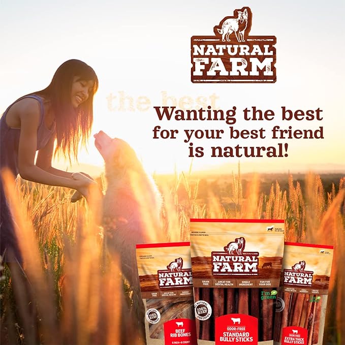 Natural Farm Gullet Jerky Sticks (10”, 12-Pack), Fully Digestible Beef Esophagus, Grain-Free, Odor-Free - Best for Light, Pups & Senior Chewers