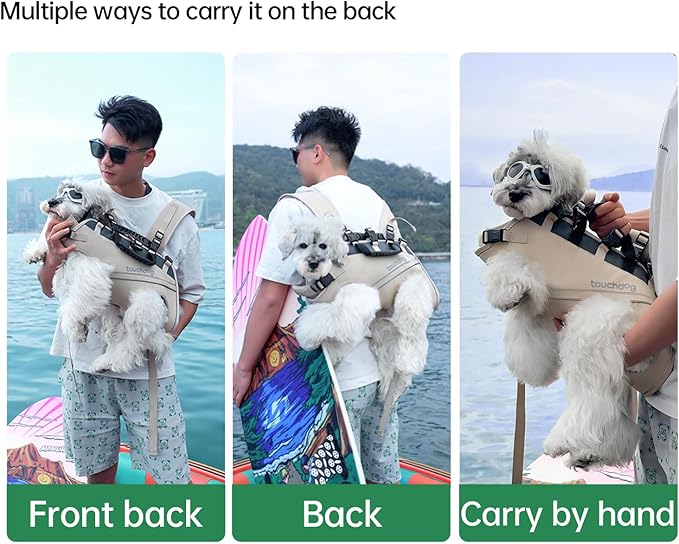 Dog Backpack Carrier for Large Dogs - Hands-Free Pet Travel Pack with 6-Point Safety System, Waterproof & Reflective Design for Motorcycle, Hiking, Surfing (Khaki Color, X-Large)