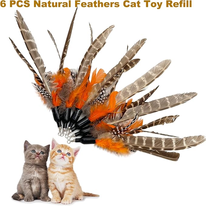 Cat Feather Toys Refills, 6 Pieces Handmade Da Bird Feathers Refill, Cat Wand Replacement Feather for Indoor Cats (B)