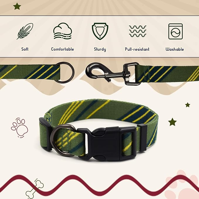 Green Yellow Dog Collar and Leash Set for Large Dog, Breathable, Anti-Odor & Soft, Comfortable for Sensitive Skin Puppies, 90% Bamboo Rayon, Adjustable Quick-Release Buckle Pet Collar for Large Breed