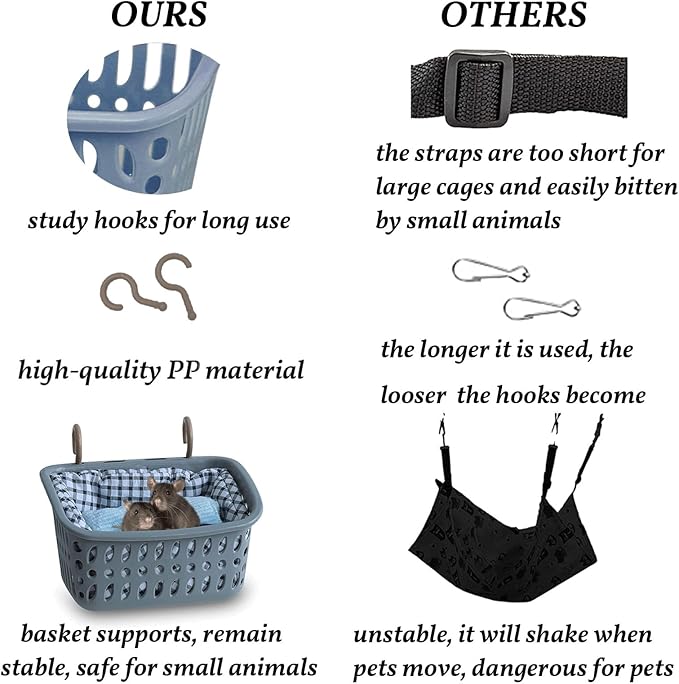 JWShang Rat Hammock for Cage, Chew Proof Hanging Basket Bed with Sturdy Hooks, Pet Cage Accessories, Safe Cozy Small Animal Rodent Hammock for Sugar Glider Mice Snuggling Sleeping