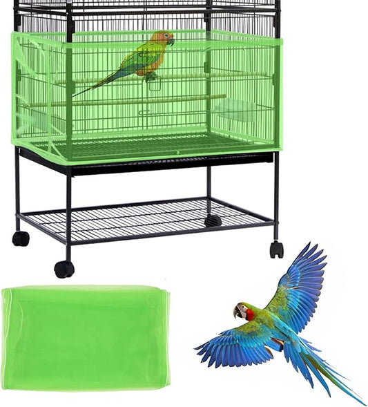 Daoeny Large Bird Cage Cover, Bird Cage Seed Catcher, Adjustable Soft Airy Nylon Mesh Net, Birdcage Cover Skirt Seed Guard for Parrot Parakeet Macaw African Round Square Cages (Green)