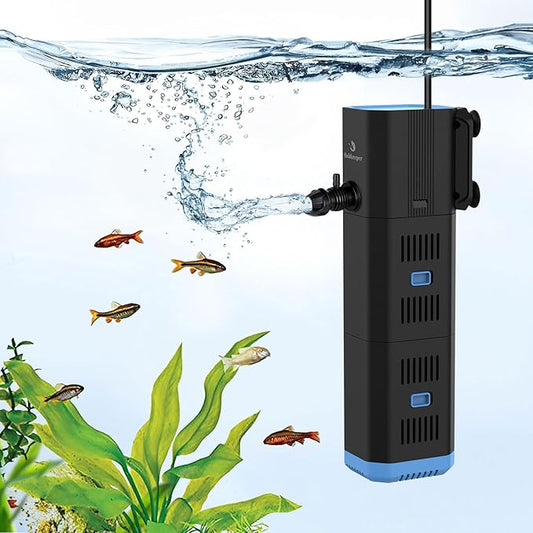 Aquarium Filter for 10-50 Gallon Tank,132GPH Fish Tank Filter 6W Green Clean Machine Submersible Pump Filter for Green Water and Algae Clean,Submersible Internal Filter for Saltwater Freshwater