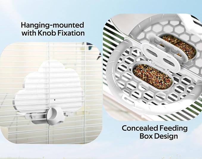 Bird Mirror with Perch & Slow Feeder – Interactive Bird Toy, Birds Cage Accessories for Parakeet, Budgies, Cockatiels, Conures, Lovebird, Finches & Canary – Relieve Boredom-White