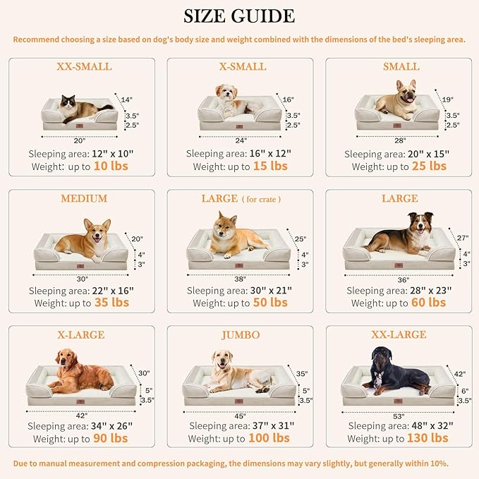 Comfort Expression Medium Dog Beds Waterproof Orthopedic Foam Dog Sofa Beds for Medium Large Dogs Comfy Pet Bed with Washable Removable Cover & Non-Slip Bottom(Medium,Beige)
