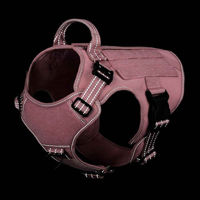 ICEFANG Tactical Dog Harness,Medium Size, 2X Metal Buckle,Working Dog MOLLE Vest with Handle,No Pulling Front Leash Clip,Hook and Loop Panel (Pink, M (Pack of 1))