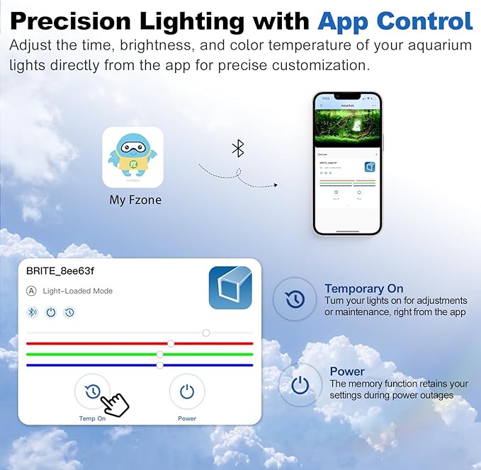 FZONE LED Aquarium Light with APP Control, Full Spectrum for 18-24‘’ Planted Aquariums, Timer Sunrise/Sunset,24W (Light 45)