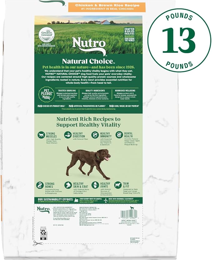 Nutro Natural Choice Chicken & Brown Rice Adult Large Breed Dog Food Dry Recipe, 13 lb. Bag