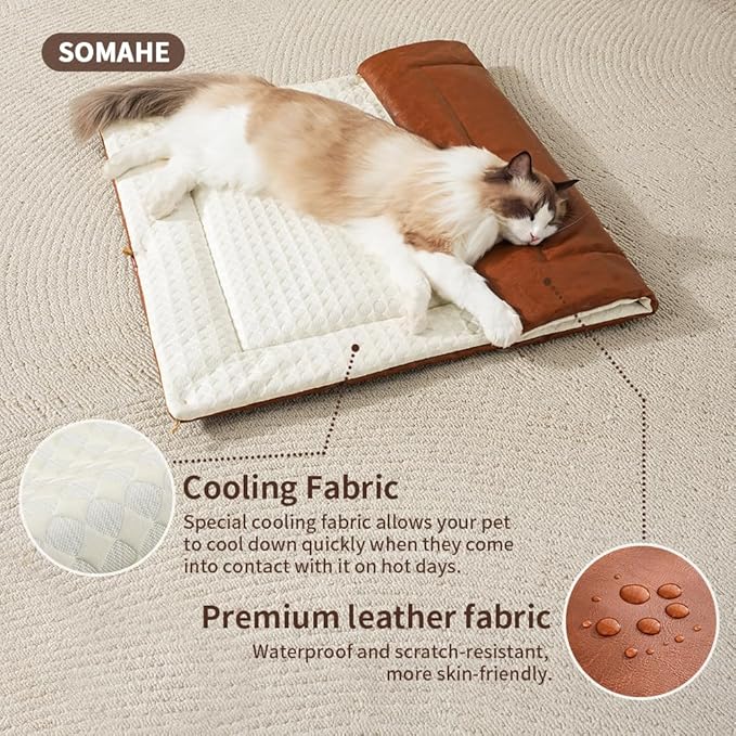 Cat Beds for Indoor Cats Dog Bed for Small Dogs 5 in 1 Function - Leather Mats Bed Cave Pillow Pad for Puppy & Kitten Four-Season 27.5 * 35.4inch Pink