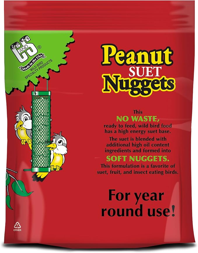 C&S Peanut Suet Nuggets, Outdoor Wild Bird Food for Nuthatches, Woodpeckers and Chickadees, 27 Ounces
