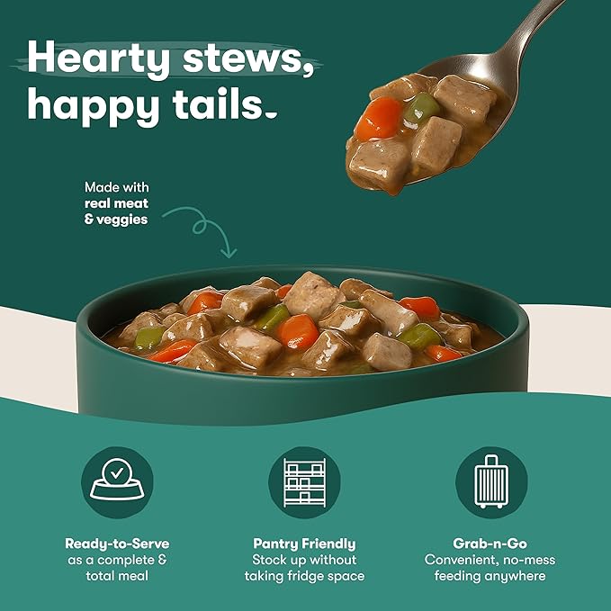 Jinx Bone Broth Stew for Dogs - Chicken & Vegetables Recipe - Grain-Free Wet Dog Food & Topper for Picky Eaters - Promotes Lean Muscle Growth, A Healthy Coat & Improved Digestion - 13 Oz, 12 Pack