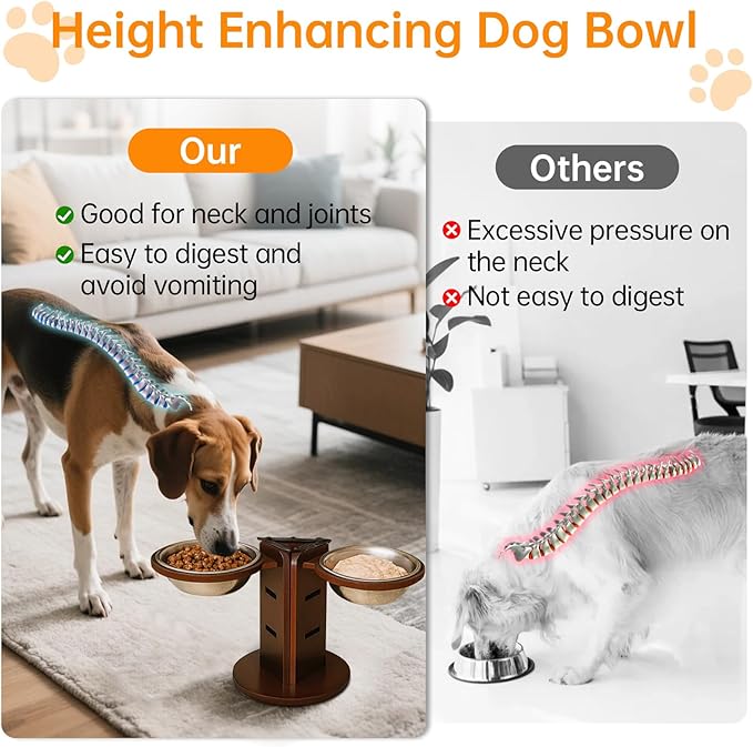Adjustable 3-in-1 Elevated Dog Bowls, Bamboo Dog Bowl Stand (3.6"/6.3"/9.2") with 3 Stainless Steel Bowls, 3 Heights Adjustable Pet Feeding Station for Cats/Small/Medium/Large Dogs