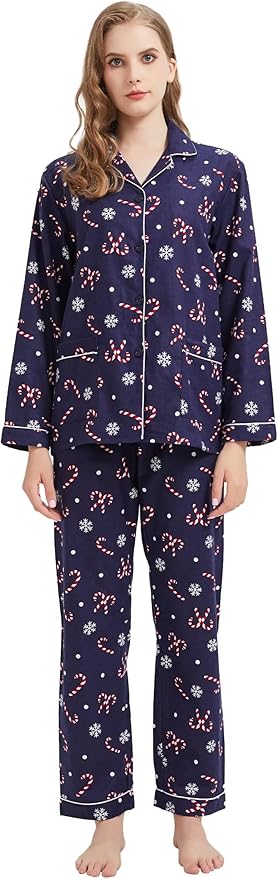 GLOBAL Flannel Pajamas for Women 2-Piece Comfy and Cozy Flannel Pj Set Cotton Loungwear