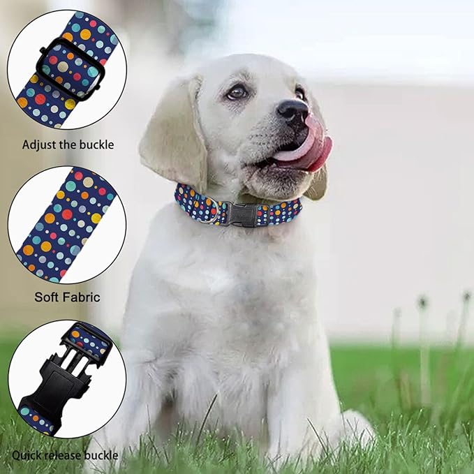 Colorful Polka Dots Dog Collar Pet Neck Strap for Small Medium Large Dogs Soft Adjustable Buckle