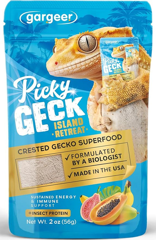 'Picky Geck' Island Retreat - Premium Crested Gecko Food | Sustained Energy & Immune Boost with Premium Tropical Fruit Blend | No Fillers, No Rice Bran - Only Premium Ingredients | 2oz