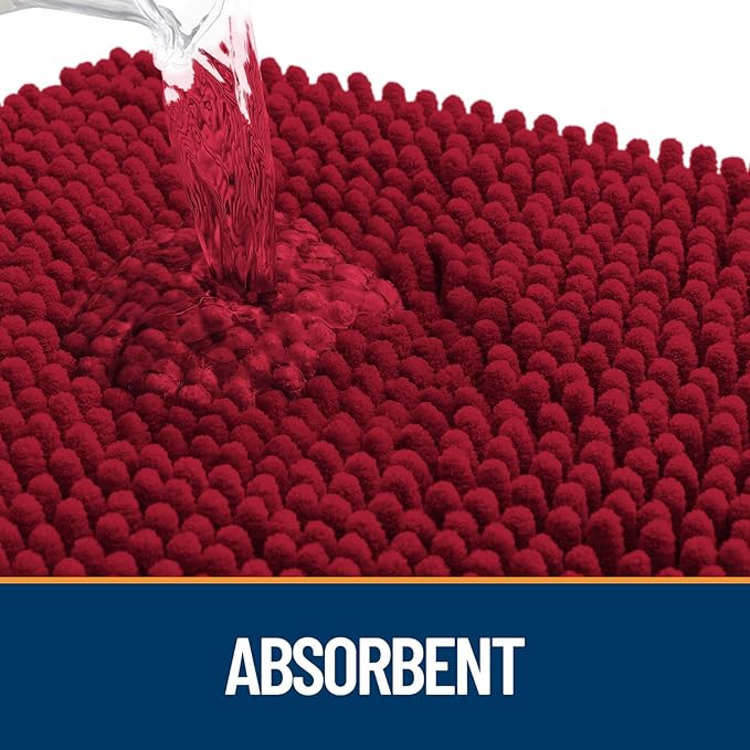 OLANLY Dog Door Mat for Muddy Paws 36x24, Absorbs Moisture and Dirt, Absorbent Non-Slip Washable Doormat, Quick Dry Chenille Mud Mat for Dogs, Entry Indoor Entryway Carpet for Inside Floor, Red