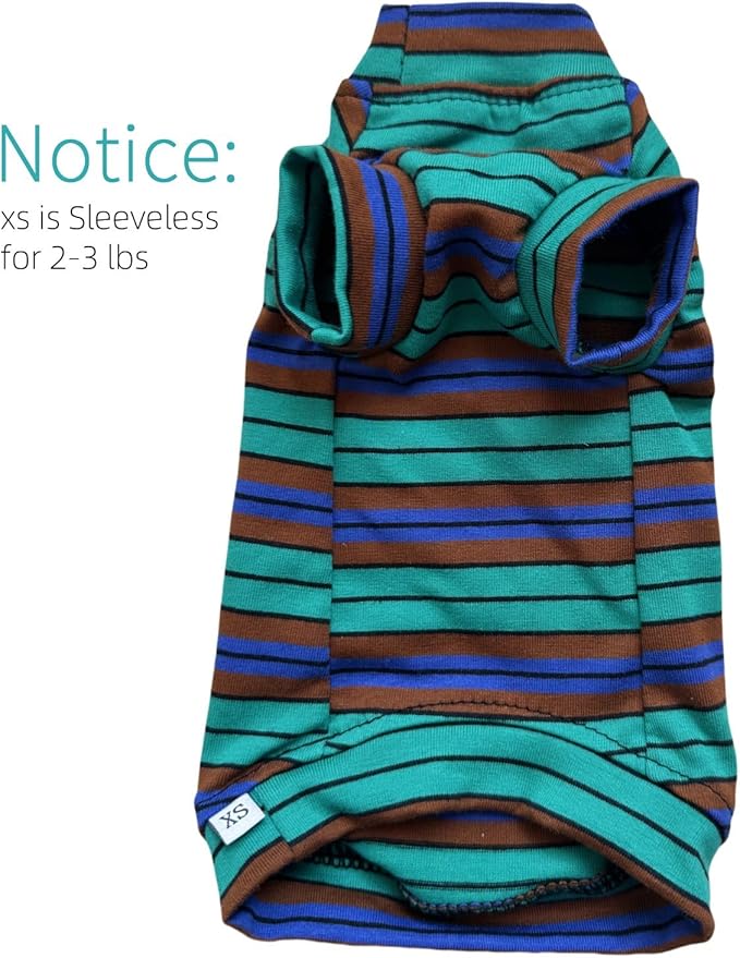 Vintage Stripes Sphynx Hairless Cats Shirt Cotton Cat Turtleneck Pet Clothes Kitten T-Shirts with Sleeves for Sphynx Cornish Rex, Devon Rex, Peterbald (Green Stripe, X-Small (Pack of 1))