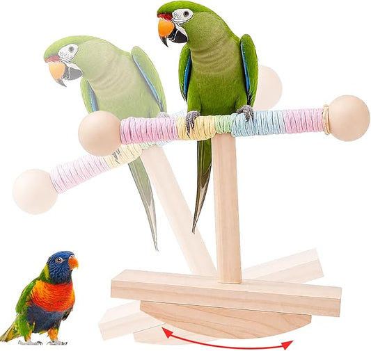 Parakeet Toys, Natural Wood Bird Perch Stand Training, Intelligence Puzzle Enrichment Toys for Parakeets,Wood Stand Toy for for Parakeets Budgies Conures Lovebirds Cockatiels (A, M)